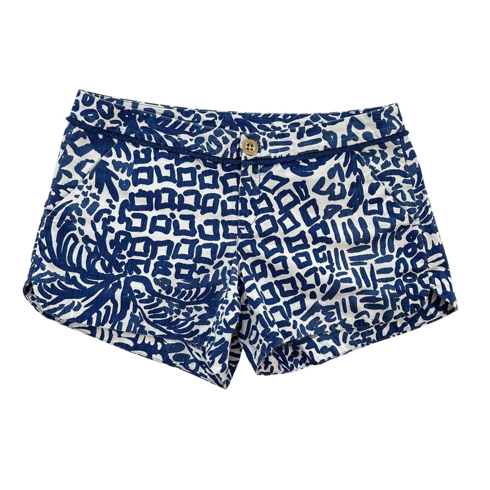 Lilly Pulitzer Womens Low Rise Shorts Size 2 Blue White Patterned Cotton